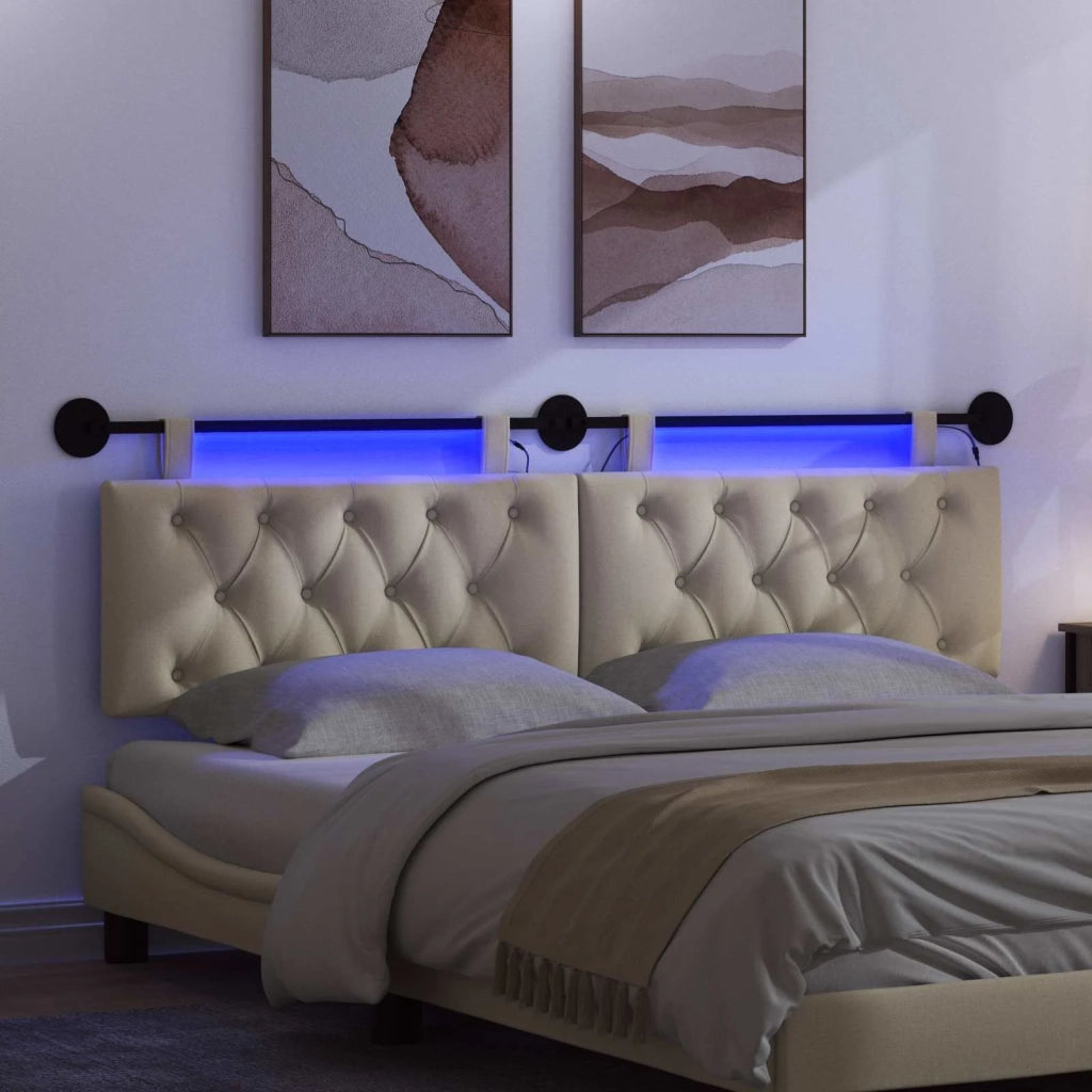 Testiera sospesa Con luce LED Crema Tessuto