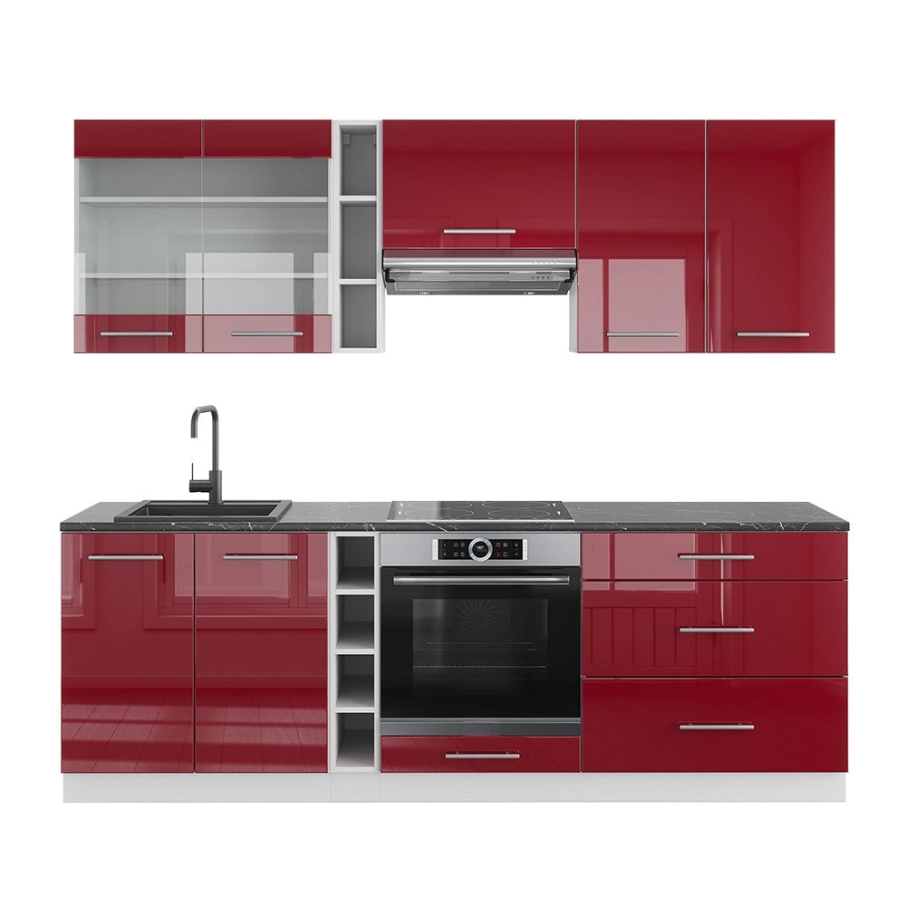 Cucina componibile Fame-Line Bordeaux lucido/Bianco 235 cm, PL Antracite Vicco