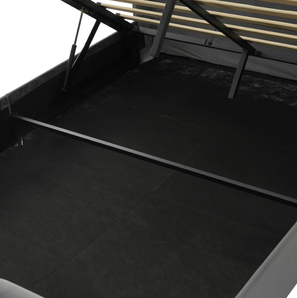Letto matrimoniale imbottito 140x190 cm in velluto grigio con LED; ricarica USB e Type-C; contenitore idraulico