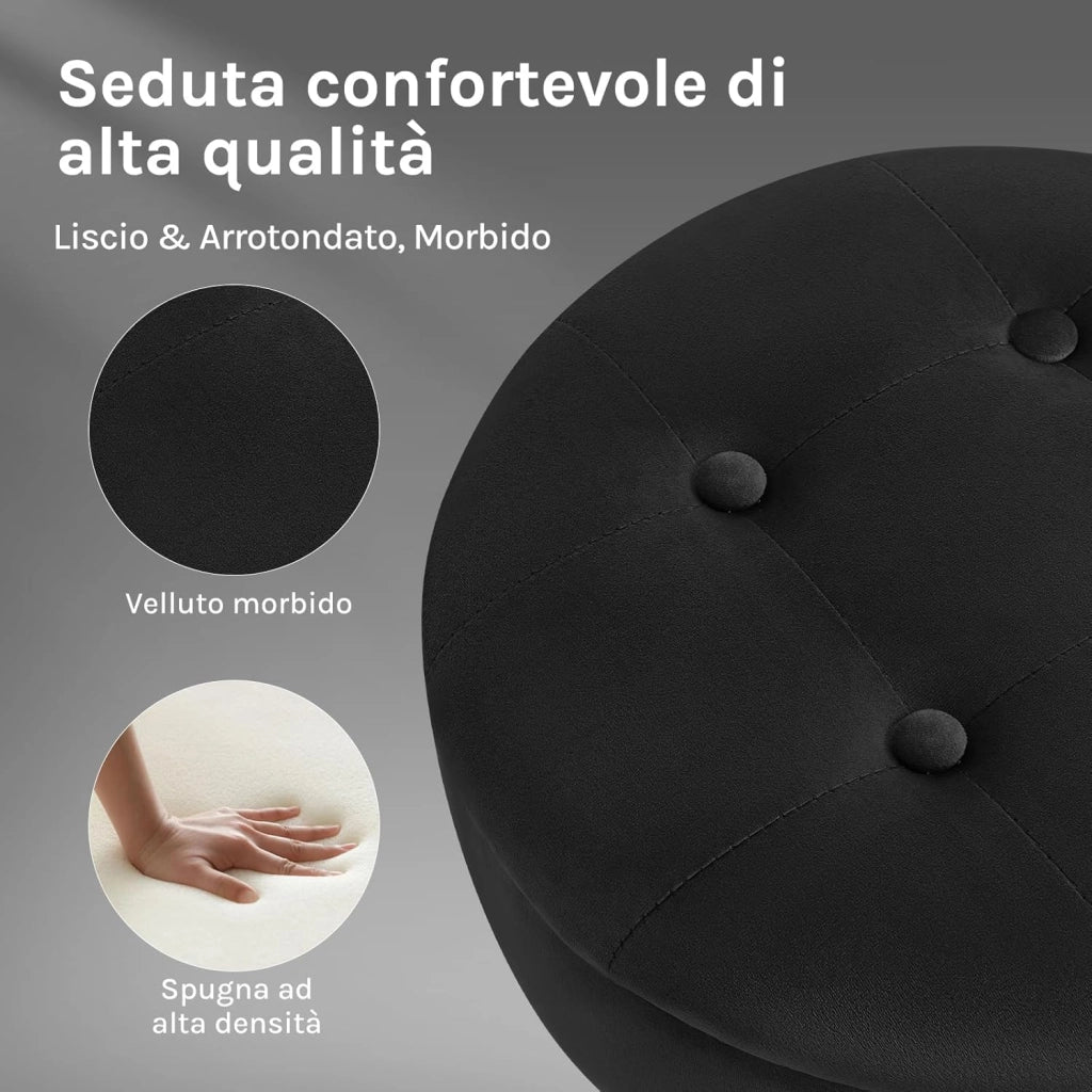 Sgabello Cucina, Sgabello da Bar Alto con Spazio Contenitivo, Sedia Regolabile in Altezza e Girevole a 360°, per Cucina Sala da Pranzo Bar Bancone, Velluto, Metallo, Nero