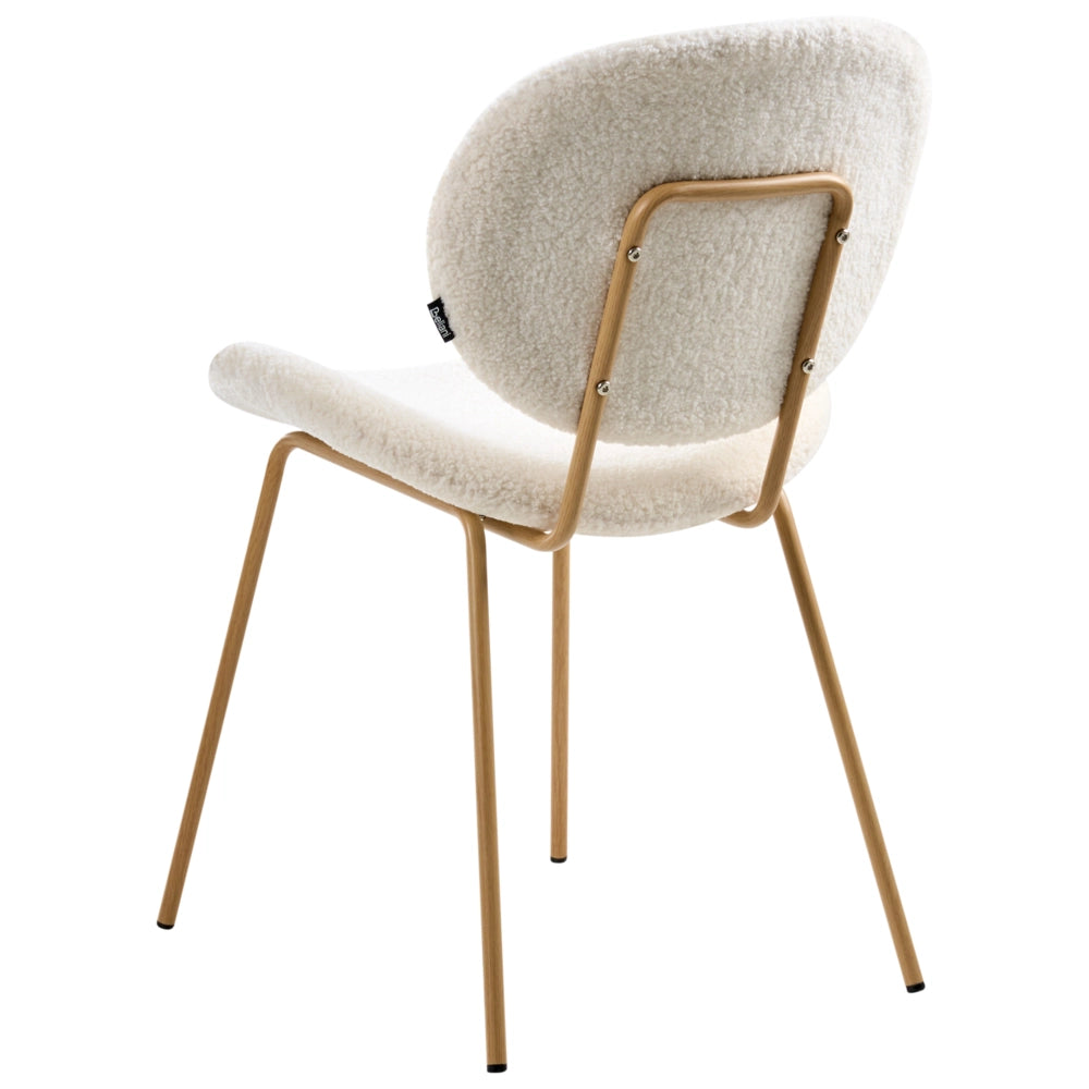 Set di 2 sedie Boucle con gambe effetto legno senza braccioli e tappi per gambe design retrò sedute da sala da pranzo bianco