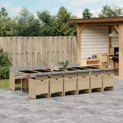 Set Pranzo da Giardino 13 pz con Cuscini Beige Misto Polyrattan