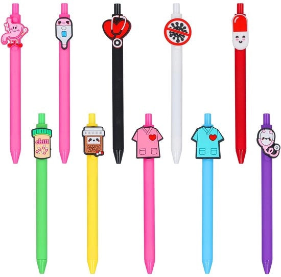 Set di Pennarelli da Medicina da 10 - Disegni Divertenti - Studenti di Medicina - Articoli da Ufficio - Multicolore - Materiale Premium - Pennarelli da Dottore