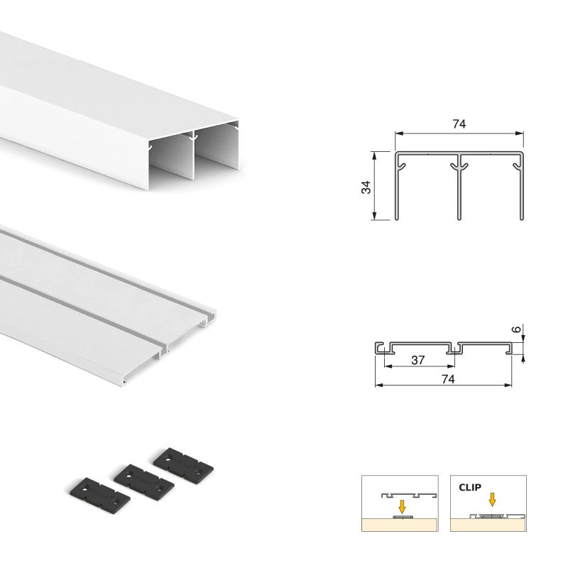 Kit di ferramenta per armadio 2 ante e chiusura ammortizzata Placard 74, Modello Maniglia Sharp, spessore 19 mm, panne..