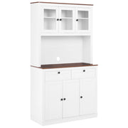Credenza bianca in MDF con vetrina e alzatina, buffet da cucina, in stile rustico e cottage
