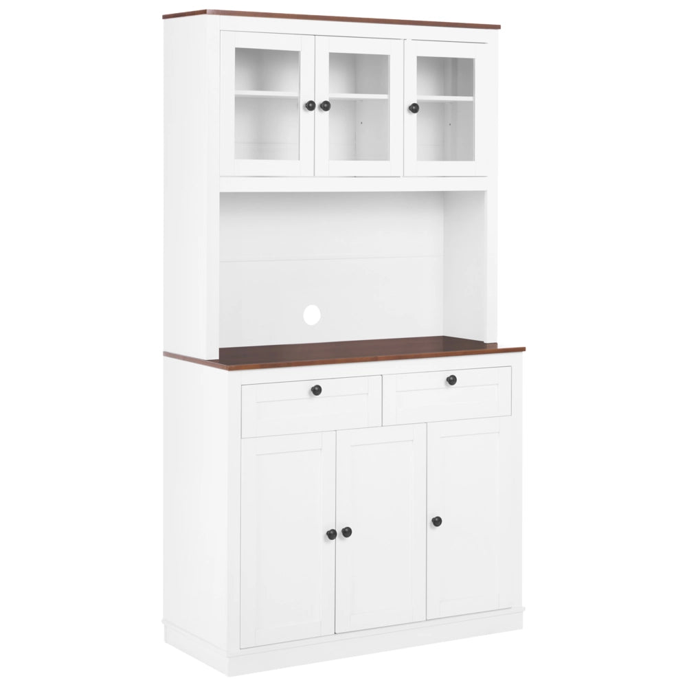 Credenza bianca in MDF con vetrina e alzatina, buffet da cucina, in stile rustico e cottage