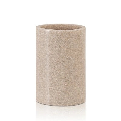 Set accessori bagno moderni beige in resina dispenser + portaspazzolini Sahara