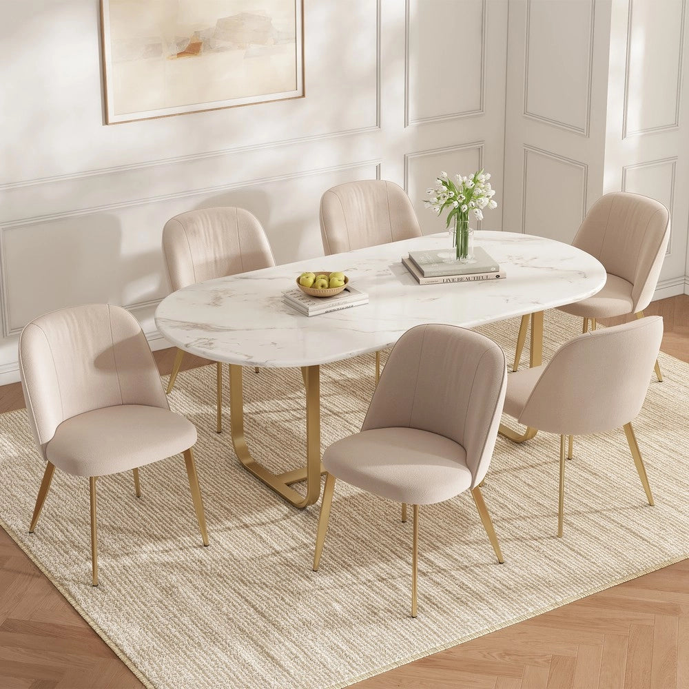 Sedie da Pranzo in Velluto ¨C Xylo ¨C Beige, Gambe Oro, Set 4 Pezzi