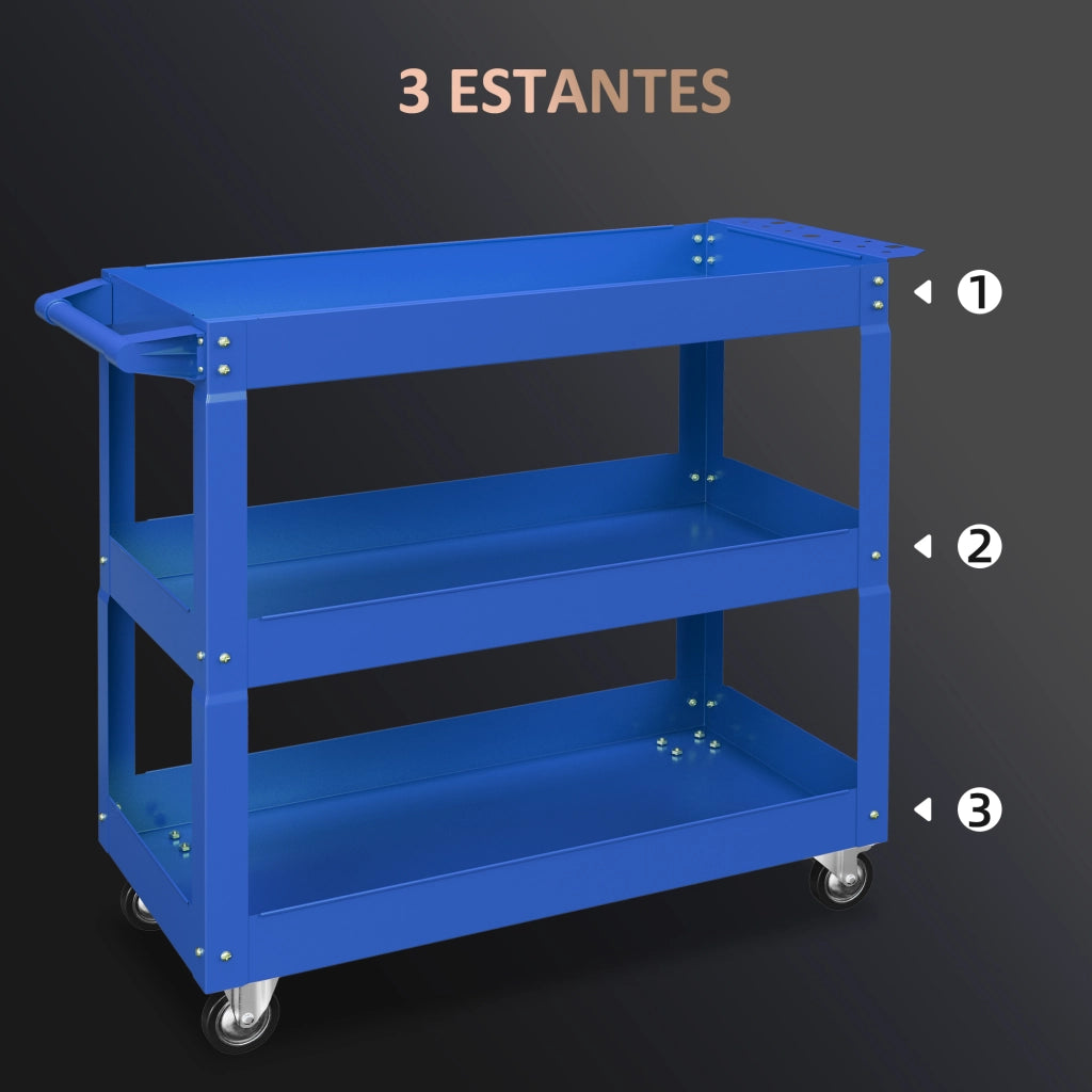 Carrello Portautensili in Acciaio con 3 Ripiani ¨C zephmum ¨C Azul 83x35,3x76 cm