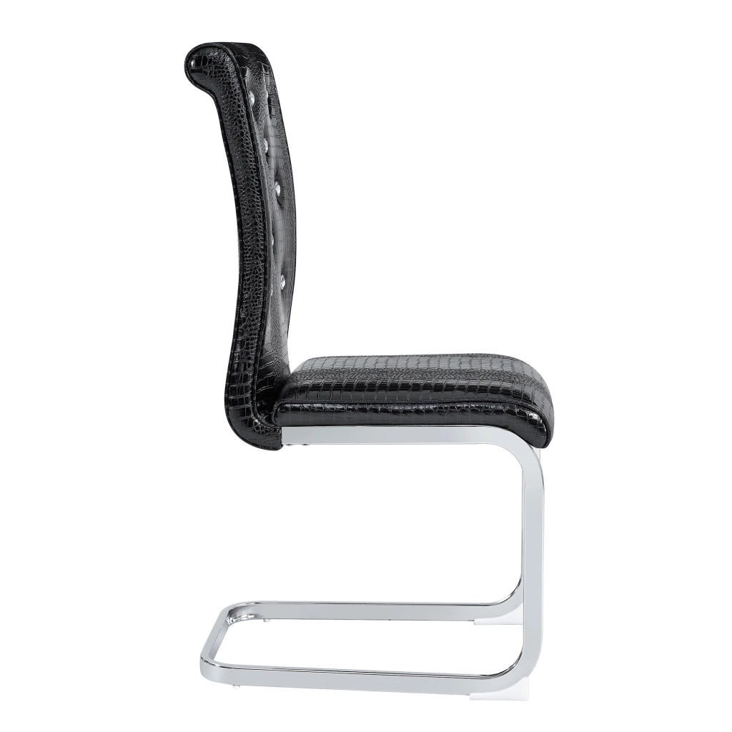 Sedia da pranzo in PVC effetto coccodrillo nera con struttura in metallo cromato e dettagli cristallo