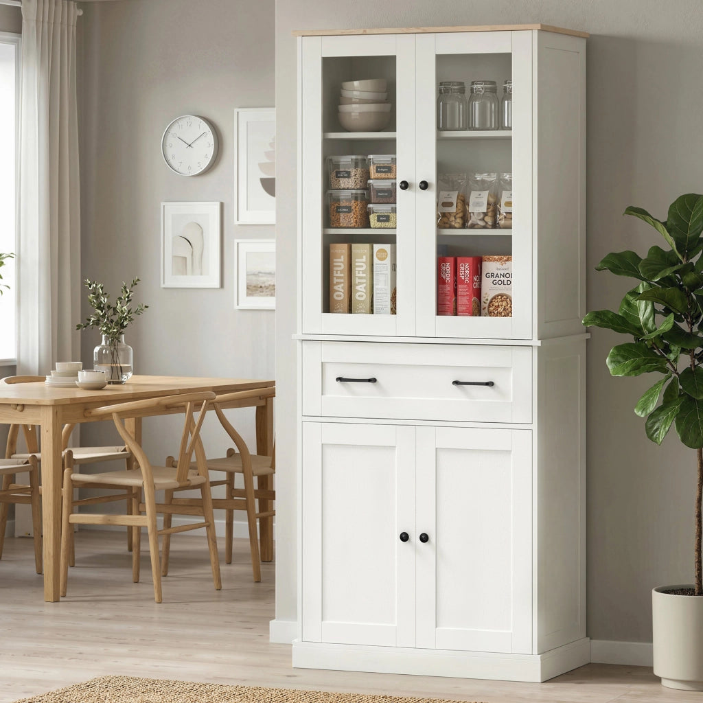 Mobile da Cucina con Ante in Acrilico e Cassetto ¨C Zephmum ¨C 76x40x182,5 cm Crema