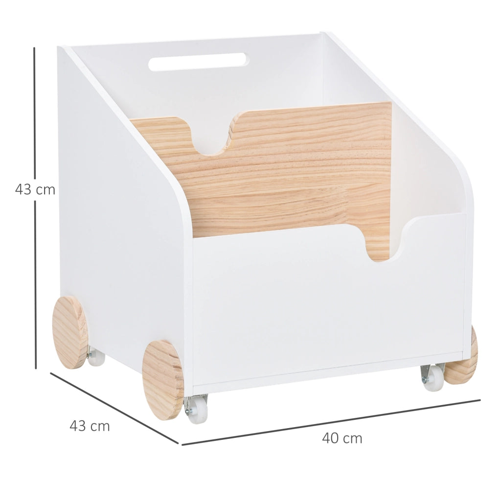 Libreria per Bambini con Ruedas e 2 Sezioni ¨C zephmum ¨C 40x43x43 cm Bianco e Legno Naturale