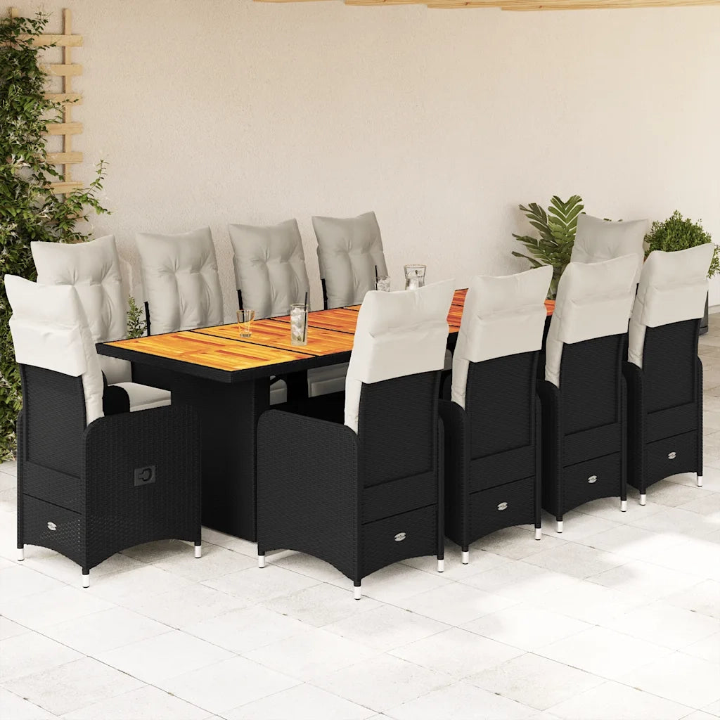 vidaXL Set da Bistrò da Giardino 11 pz con Cuscini Nero in Polyrattan