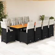 vidaXL Set da Bistrò da Giardino 11 pz con Cuscini Nero in Polyrattan