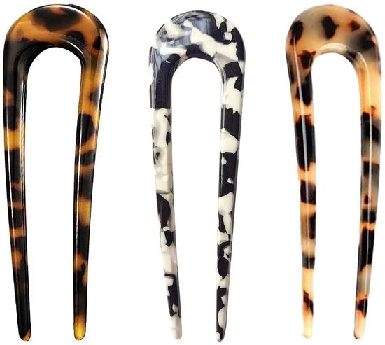 Spilla per Capelli a Forma di U - 3 Pezzi - Cellulosa Acetato di Tartaruga - Leggero - Solido - Adatto per Capelli Trecce - Ferro per Capelli