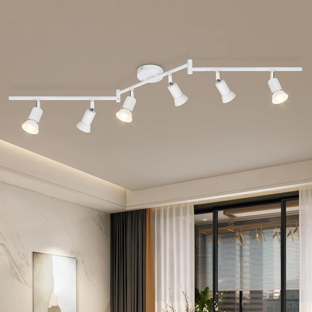 Plafoniera da soffitto orientabile 6 luci GU10 in metallo bianco design moderno per cucina soggiorno studio