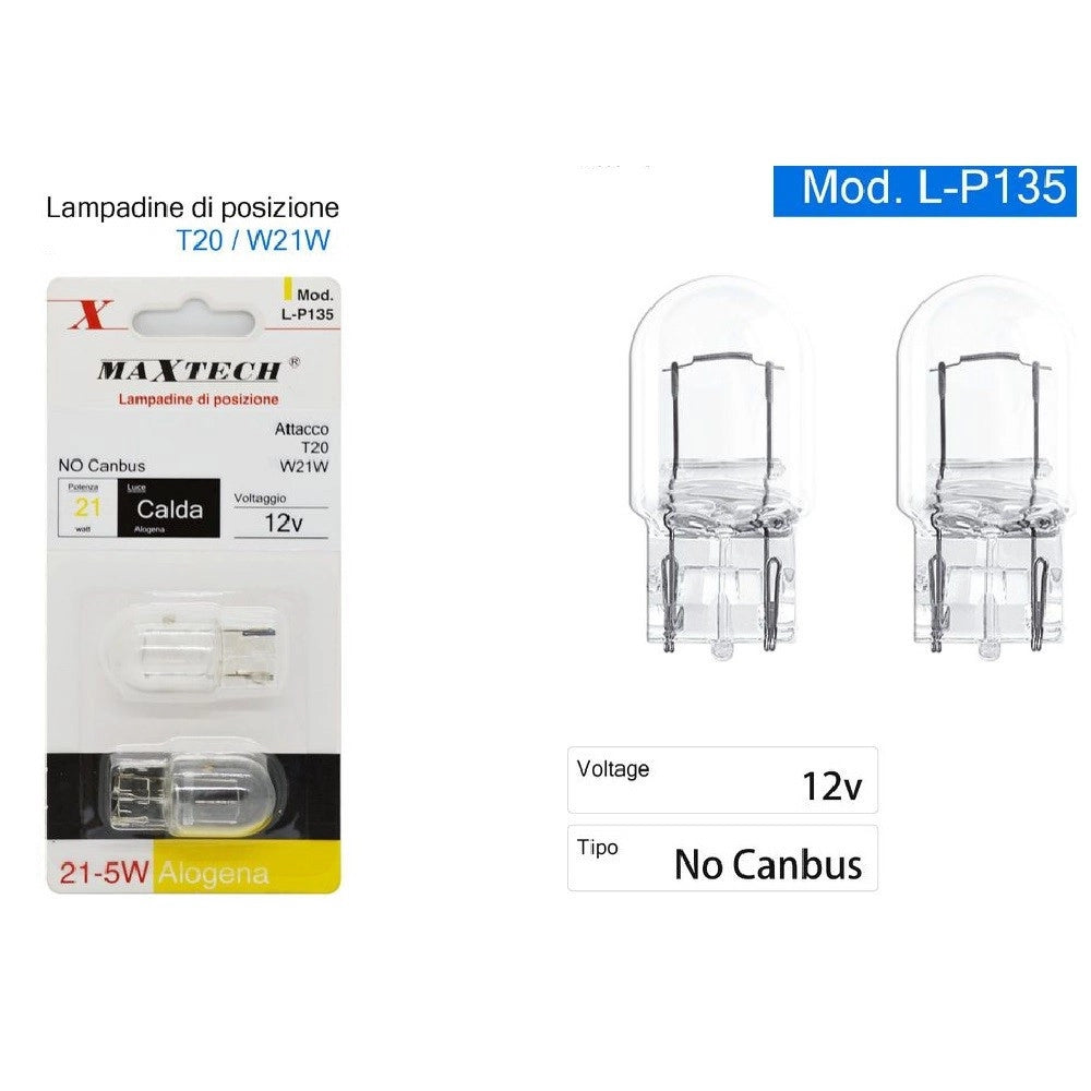 Trade Shop - Lampadine Di Posizione Auto T20/w21w 12v 21w Luce Calda Alogena No Canbus L-p135 -