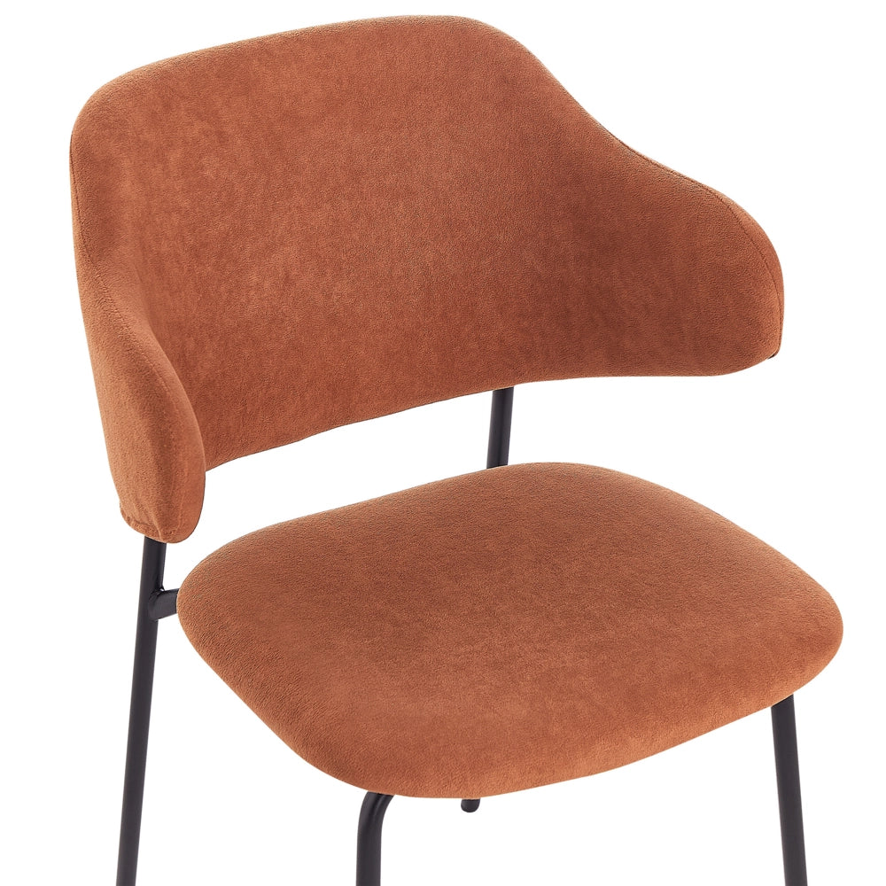 Set di 2 sedie da pranzo con sedile imbottito in tessuto arancione senza braccioli schienale curvo stile moderno