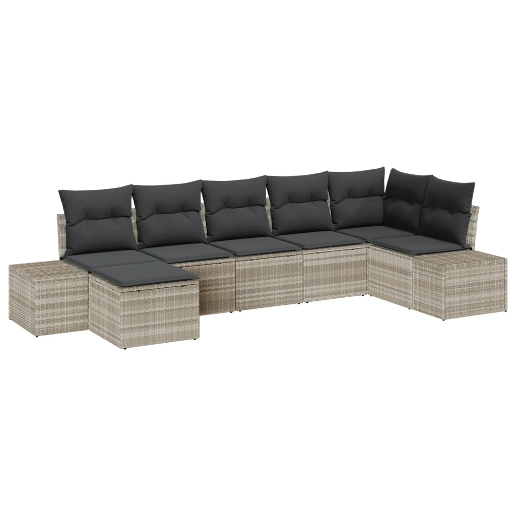 Set Divano da Giardino 7 Pezzi con Cuscini Grigio Chiaro Rattan Sintetico