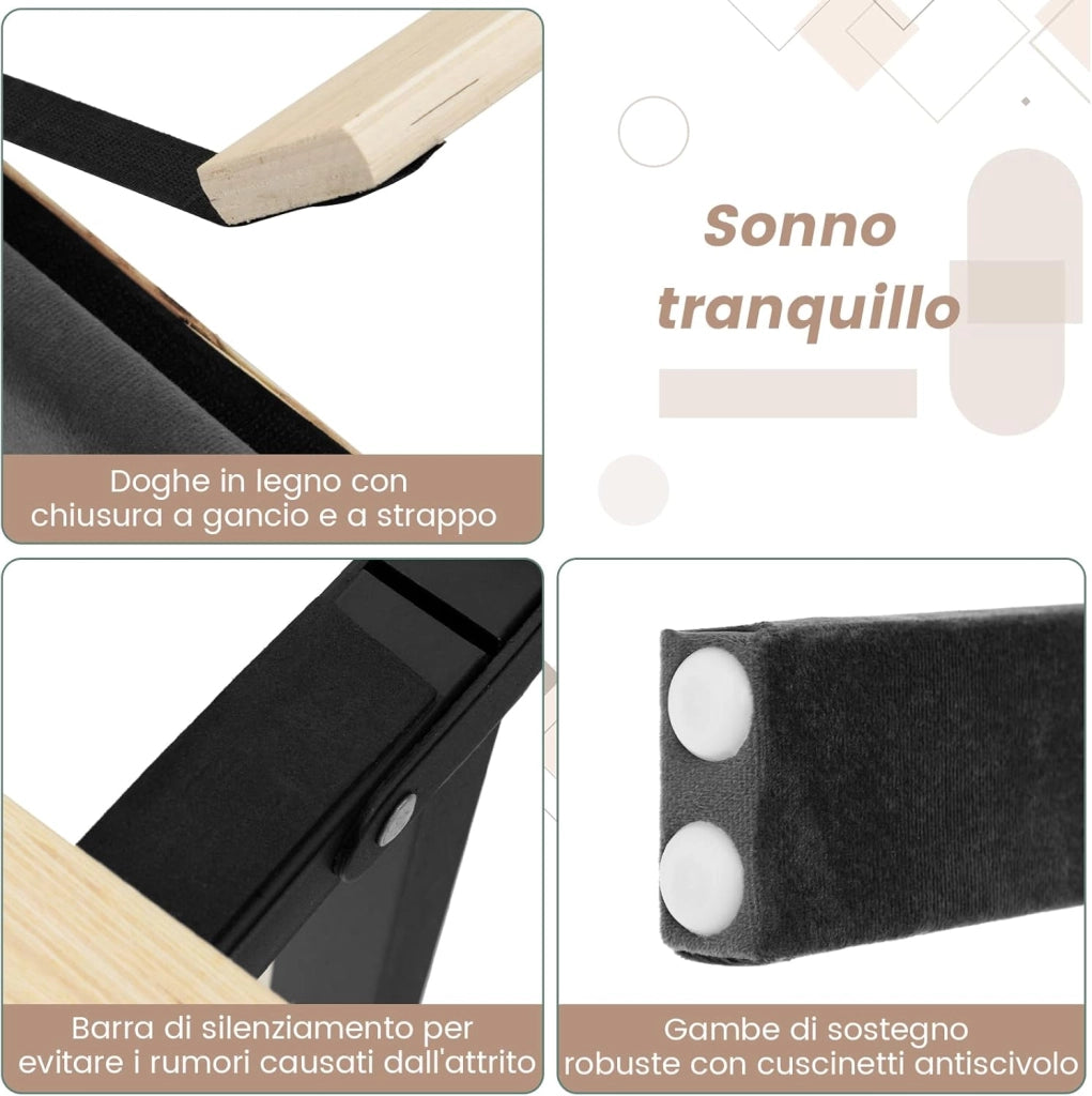 Telaio del Letto a Piattaforma Imbottito, Struttura Letto Moderna con Testiera, con Doghe in Legno, Carico Massimo 450kg (200 x 140 cm)