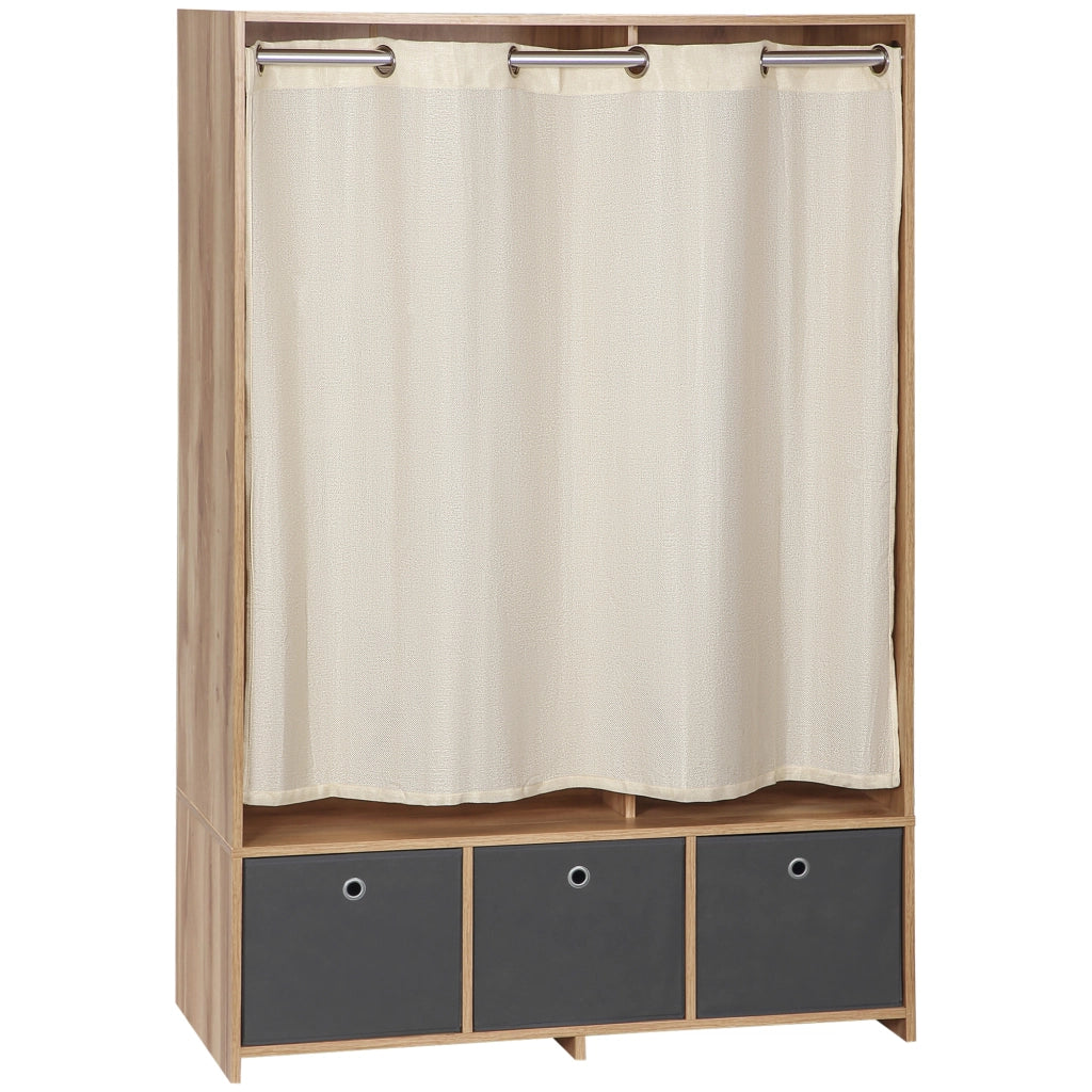 Armadio con appendiabiti e 3 cassetti in tessuto ¨C zephmum ¨C naturale 105x48x160 cm