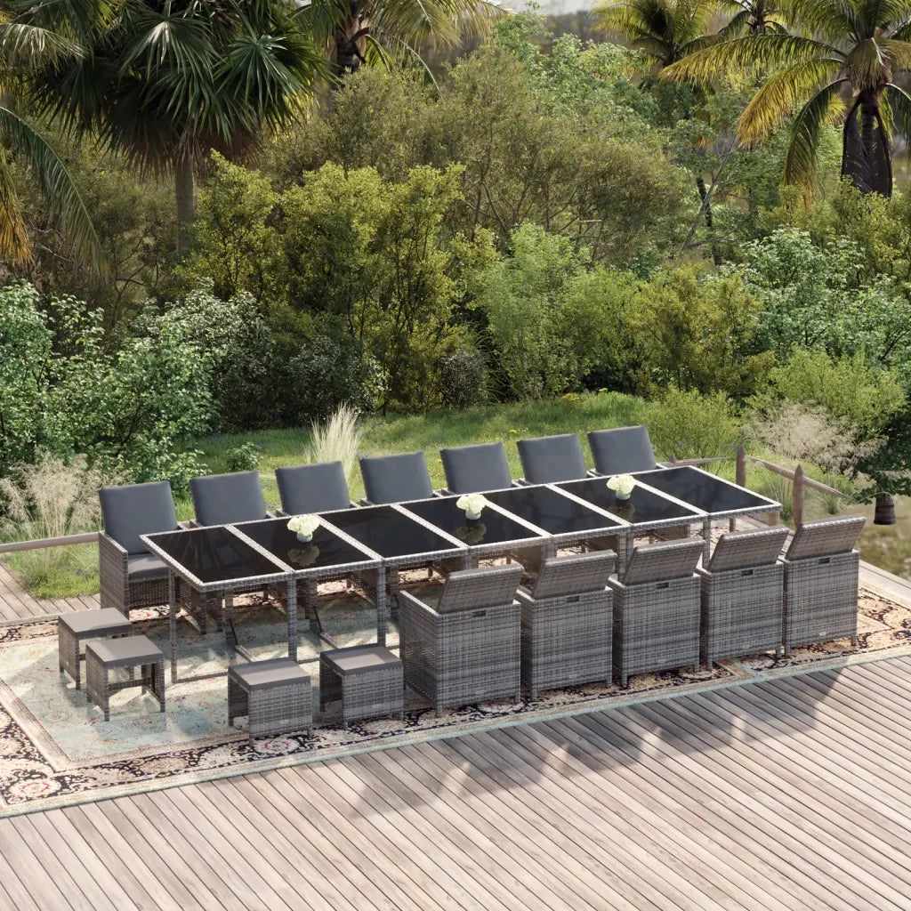 Set da Pranzo per Giardino 21pz con Cuscini Polyrattan Grigio 3095673