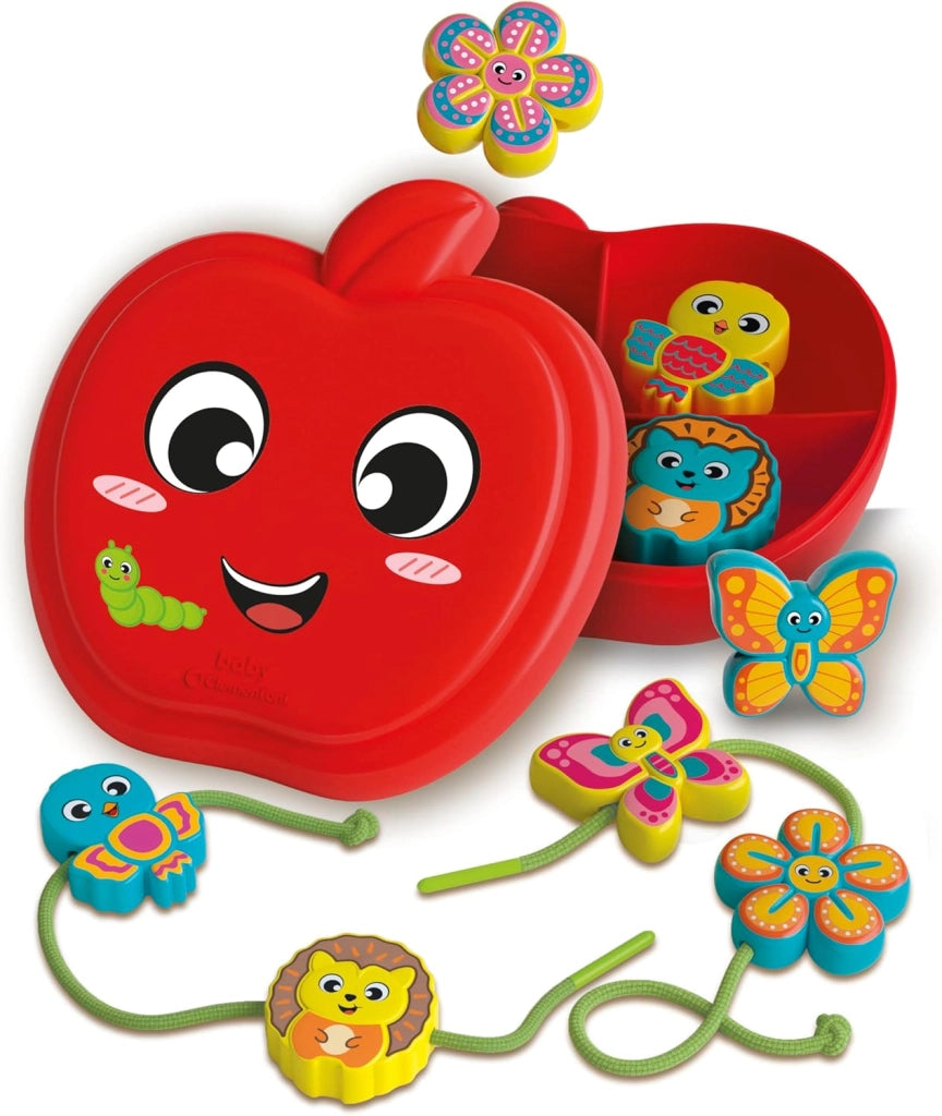 Happy Apple & Friends, Gioco Montessori da Infilare, attivita Educativa , Stimola Manualita Fine e Logica, con 8 Persona