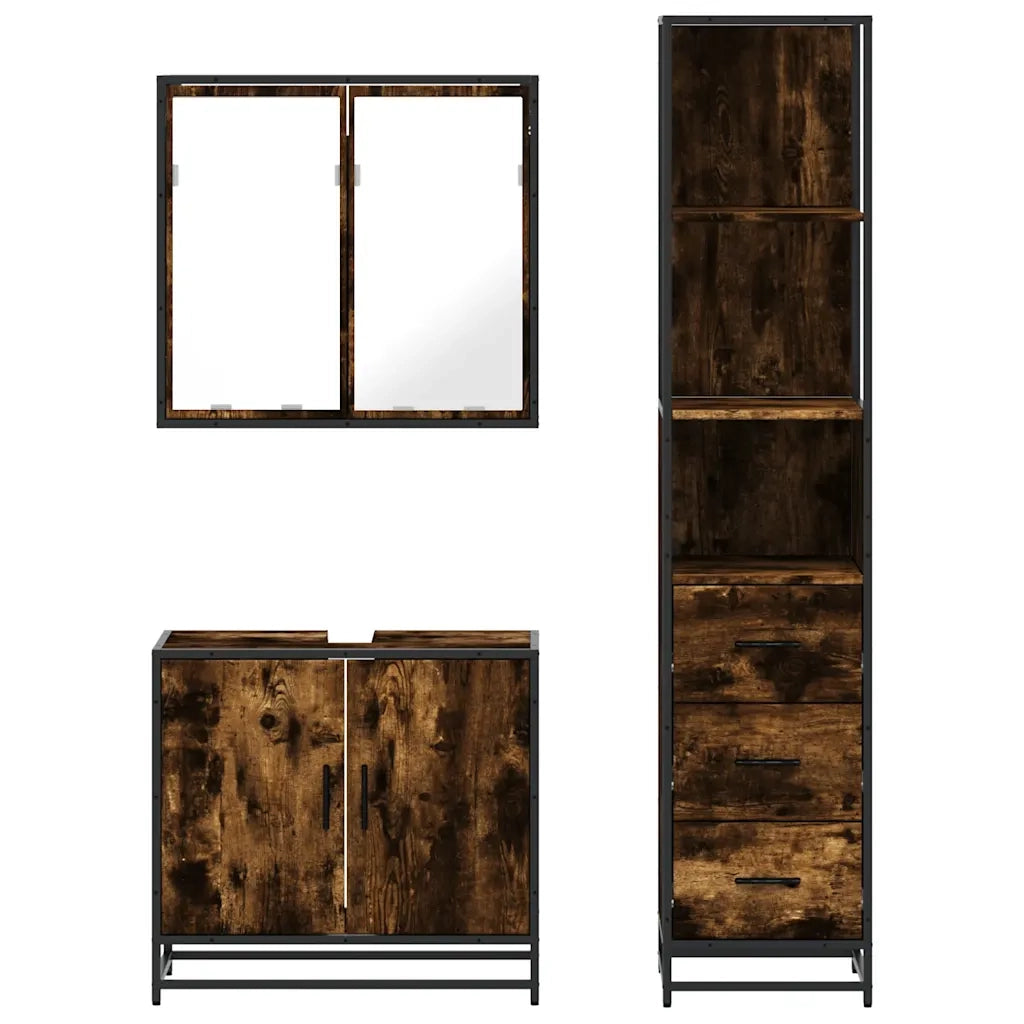 vidaXL Set Mobili da Bagno 3 pz Rovere Fumo in Legno Multistrato