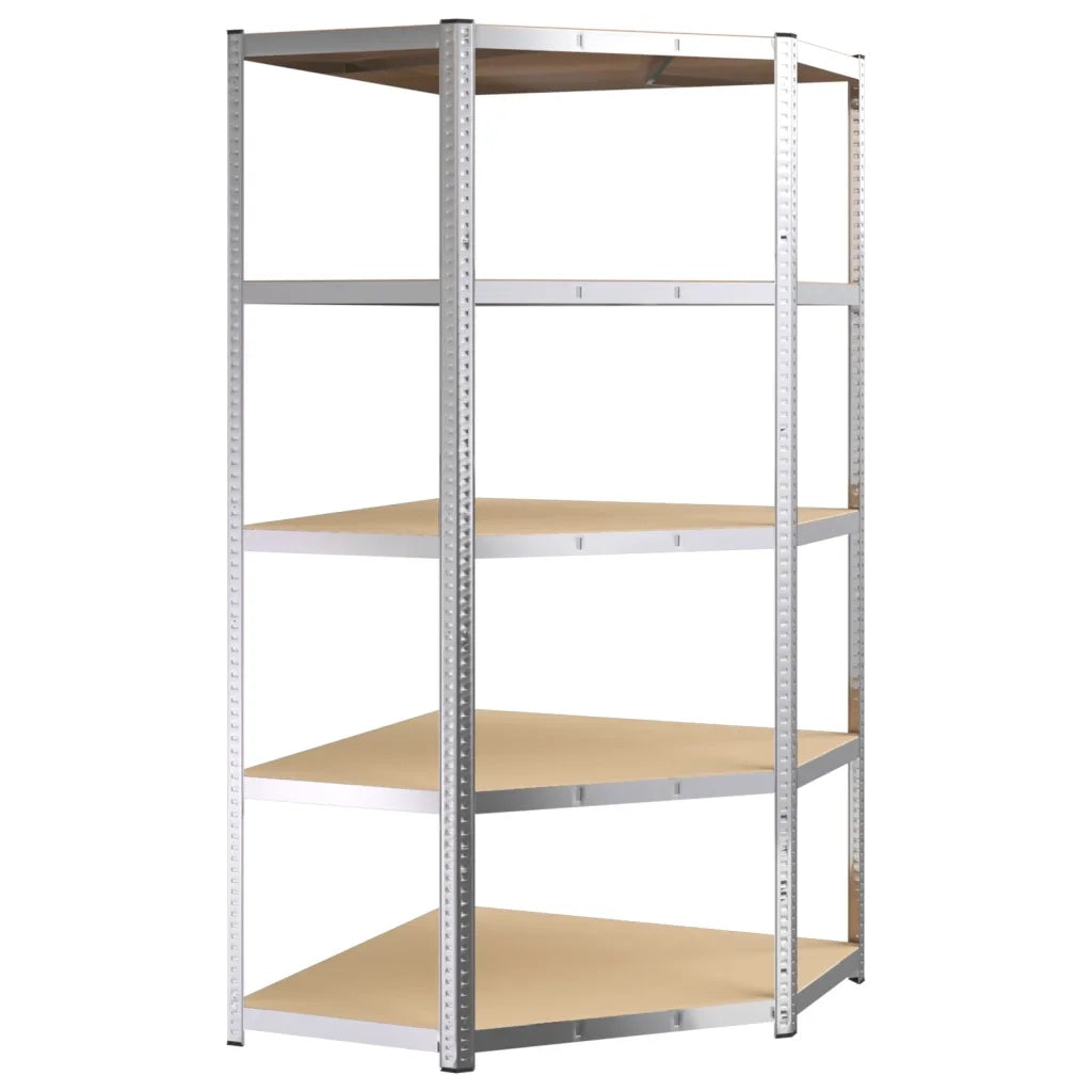 Scaffali Resistenti 5 Ripiani 3pz Argento Acciaio e Multistrato 3154206
