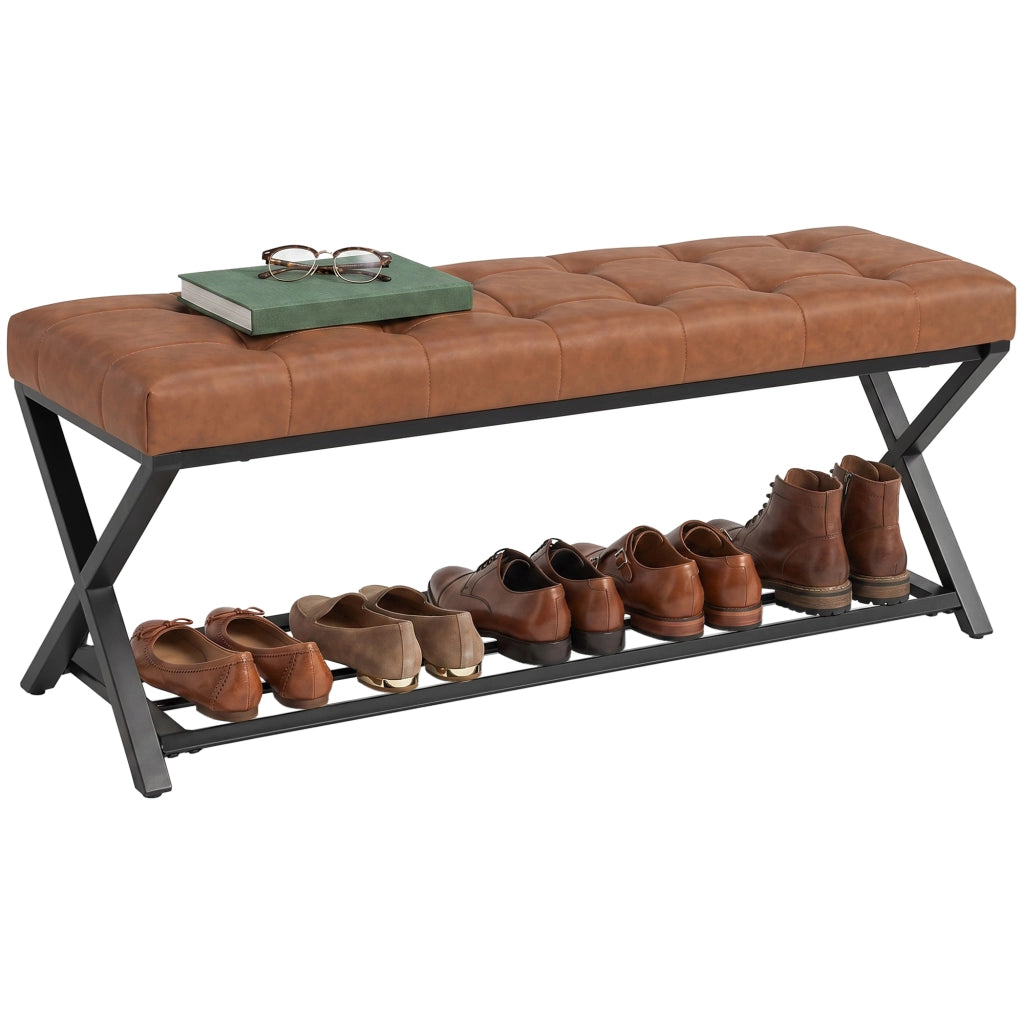 Panca Ingresso con Seduta in Pelle Sintetica ¨C zephmum ¨C 112x37x47 cm, Marrone