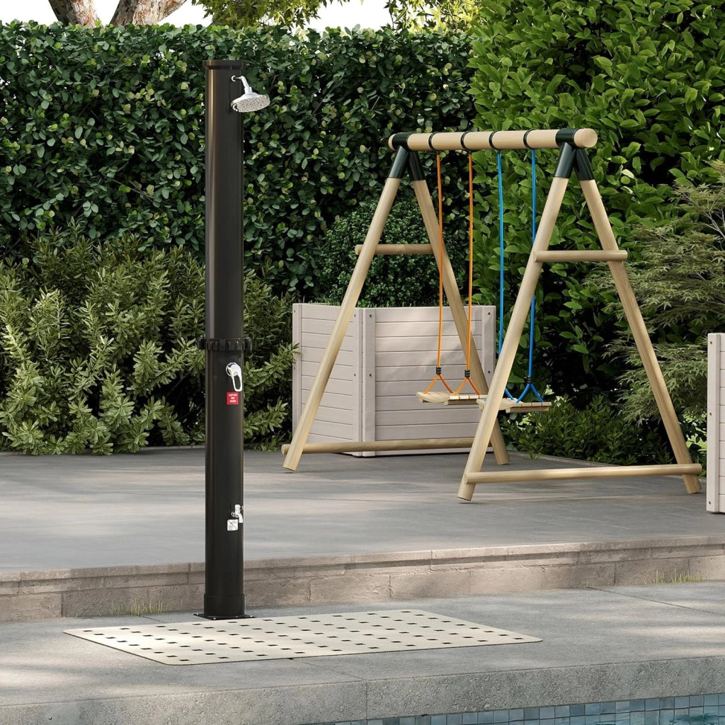 Doccia solare da giardino, 40 l, con cappa protettiva, per esterni, con rubinetto, soffione a pioggia, per giardino, piscina, campeggio, fino a 60 °C, colore nero