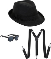 Costumi da Gangster 3 pezzi per Adulti - Cappello Fedora Nero, Cravatte e Occhiali da Sole - Accessori di Costume per Uomini anni '20 per Feste Mafiosa e di Gatsby