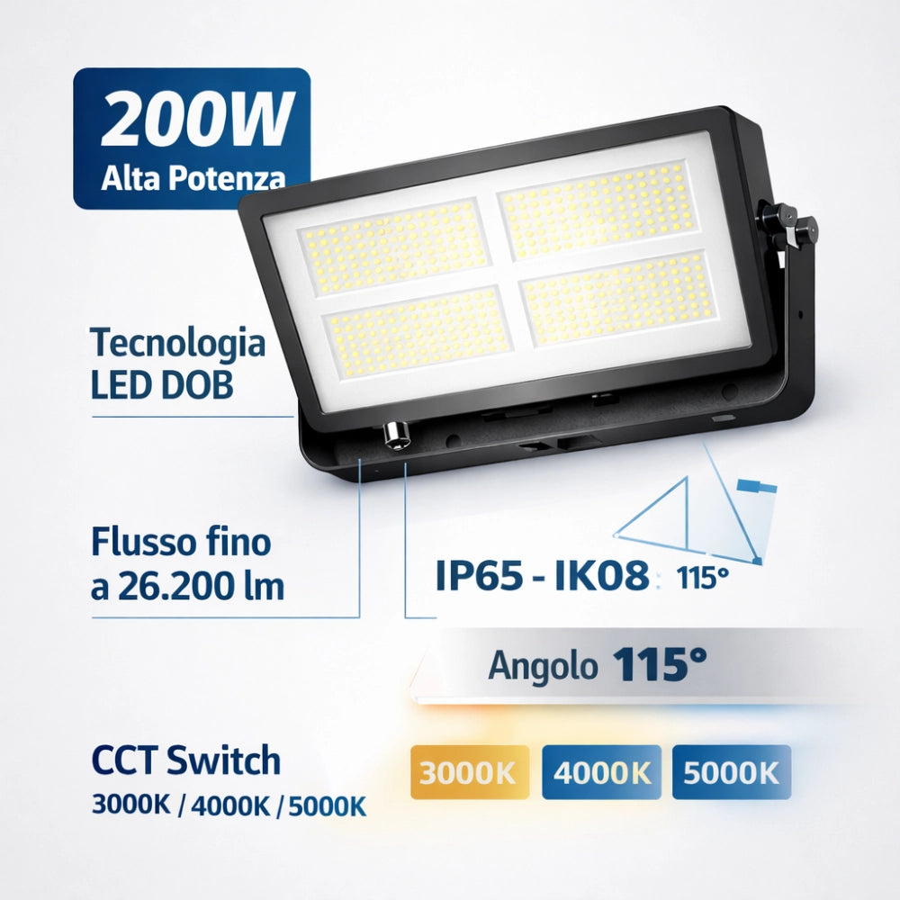 Beneito polaris 5700 proiettore led outdoor 200w ip65 nero opaco