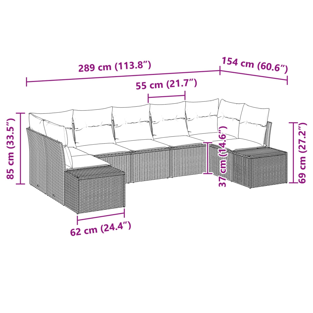 Set da giardino a 7 pezzi con cuscini grigio polyrattan