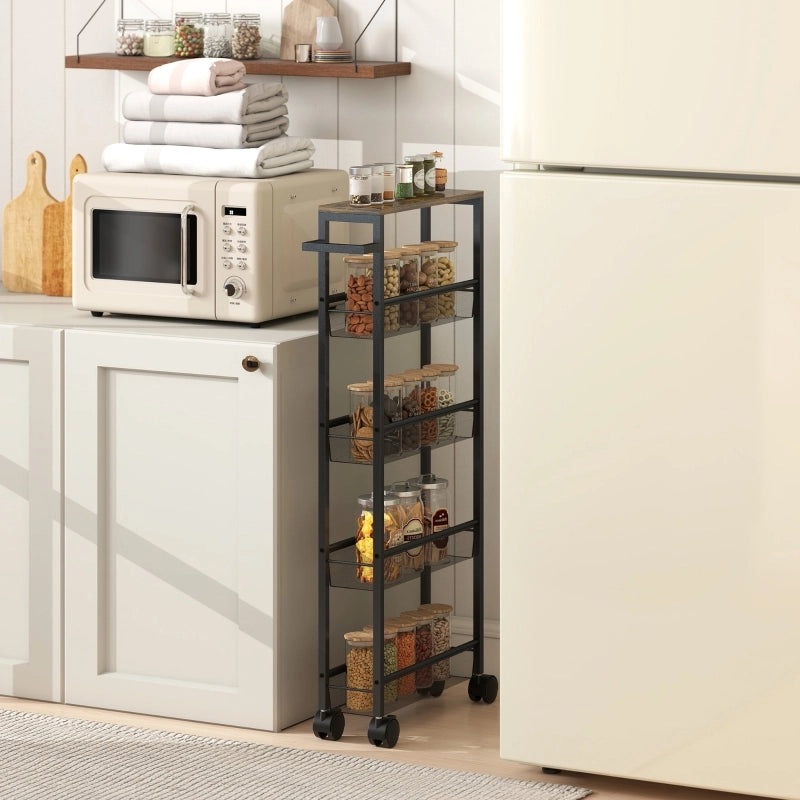 CARRELLO CUCINA STRETTO 13 cm Nero a 5 livelli con ruote