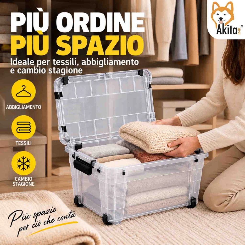 Akitaink Contenitore Box 60L Magic 4UP con Ruote Trasparente