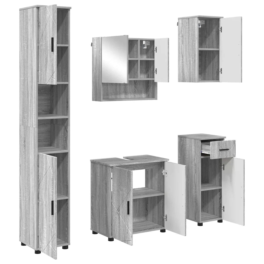 Set di mobili per il bagno con cassetto 5 pcs Grigio Sonoma 3392999