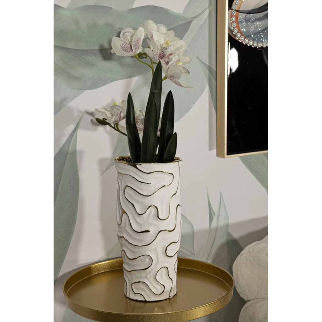 Vaso Decorativo VKH640, Bianco, Ceramica, 16x16x32,5 cm