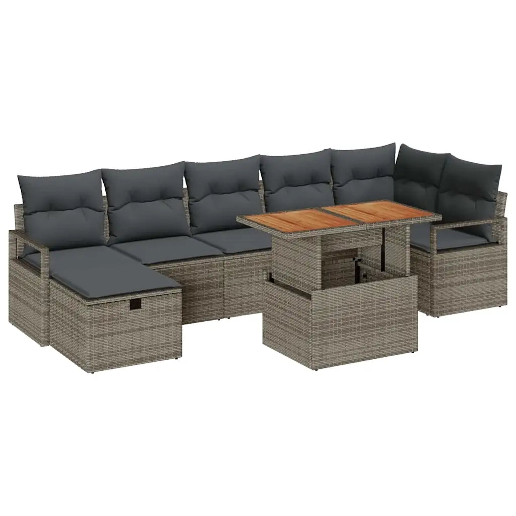Set Divano da Giardino con cuscino 8 pcs Grigio polyrattan