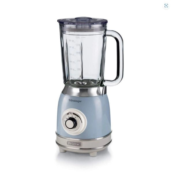 Ariete 583, frullatore vintage con tazza in vetro da 1,5 litri, 4 lame in acciaio inox, 4 velocità + pulse,1000 watt, celeste - ARI0583/05