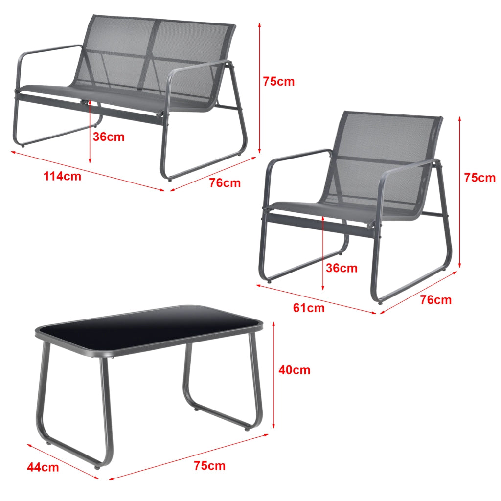 Set Palencia di Mobili da Giardino Tavolino Divano e 2 Sedie da Esterno - Grigio Scuro/Nero [en.casa]