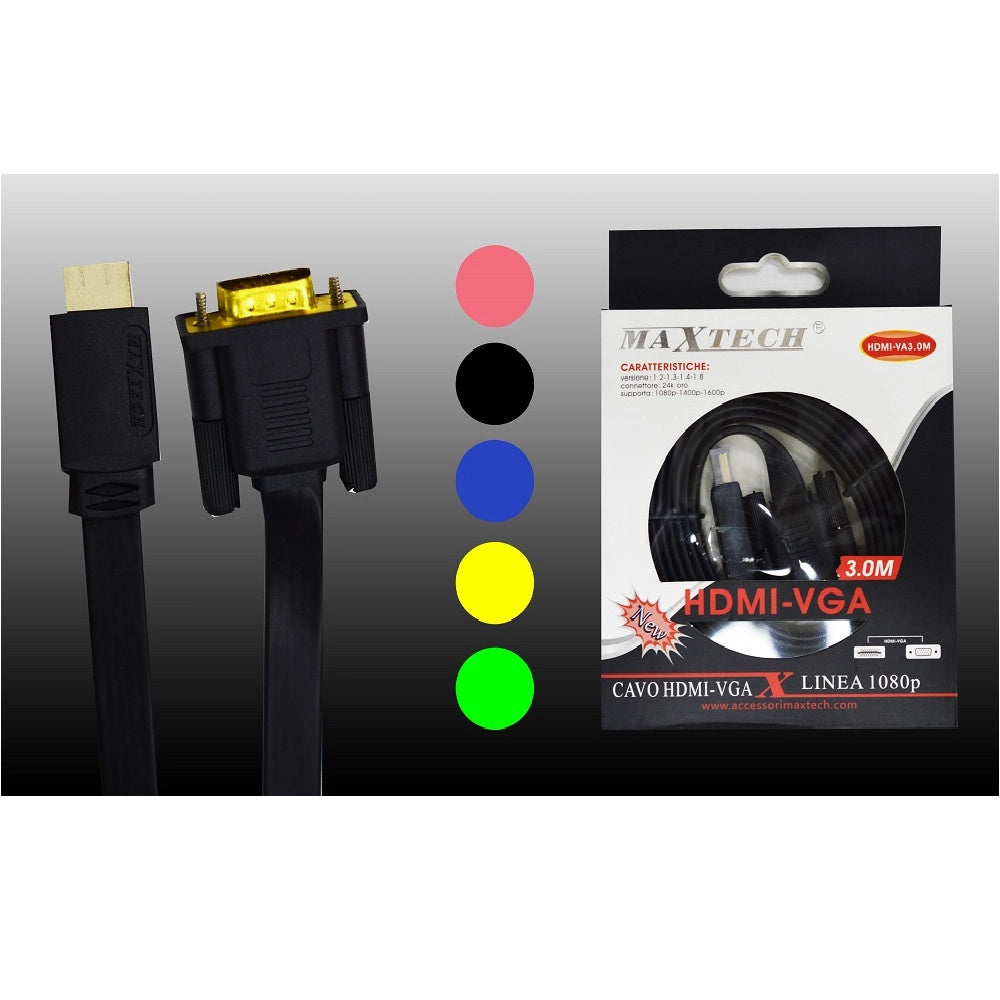Trade Shop - Cavo Adattatore Video Da Hdmi A Vga Da 3 Metri 1080p 24k Oro Maxtech Hdmi-va3.0m -