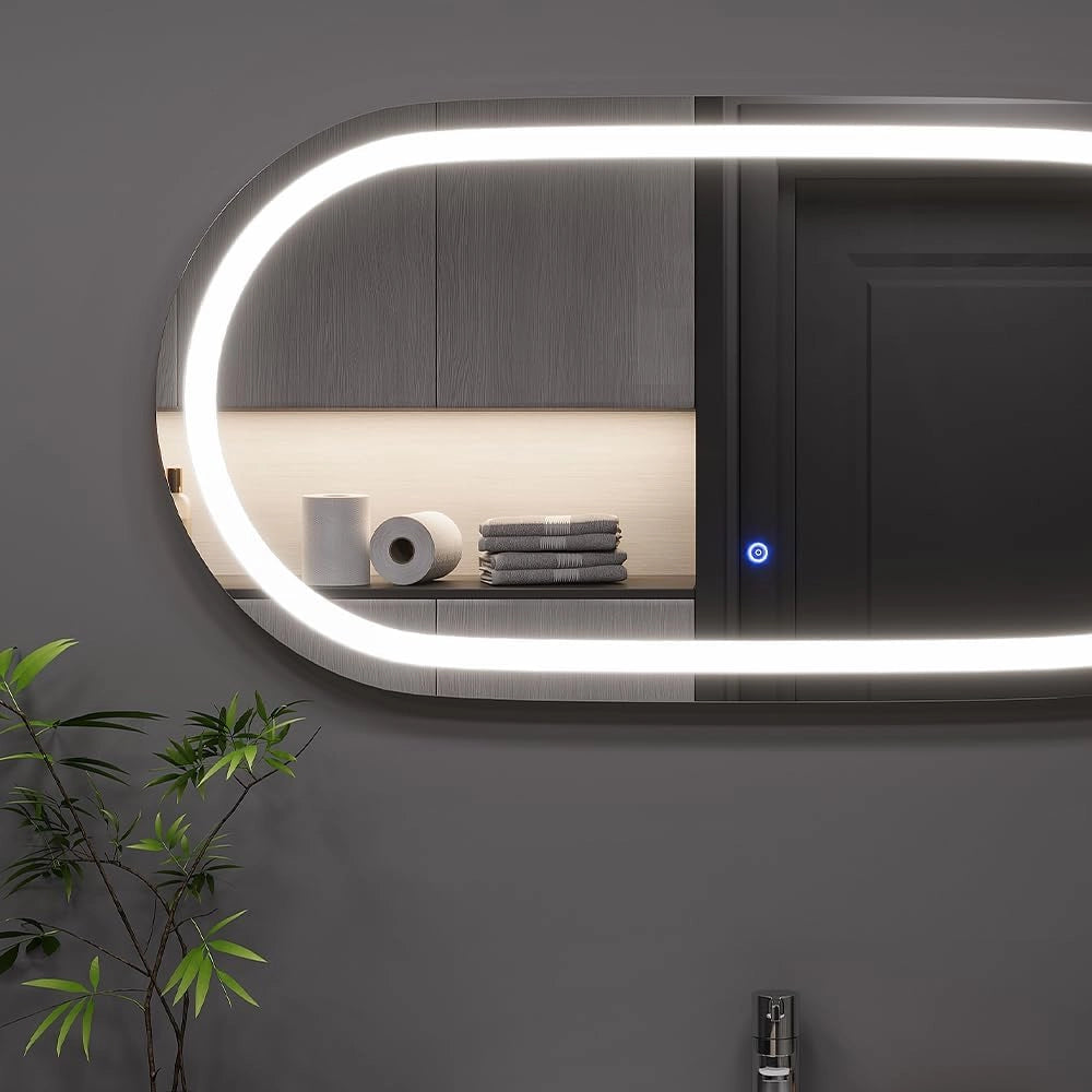 Specchio bagno Miral, Vetro, 100 x 50 cm con illuminazione frontale, adatto al montaggio a parete per ambienti umidi