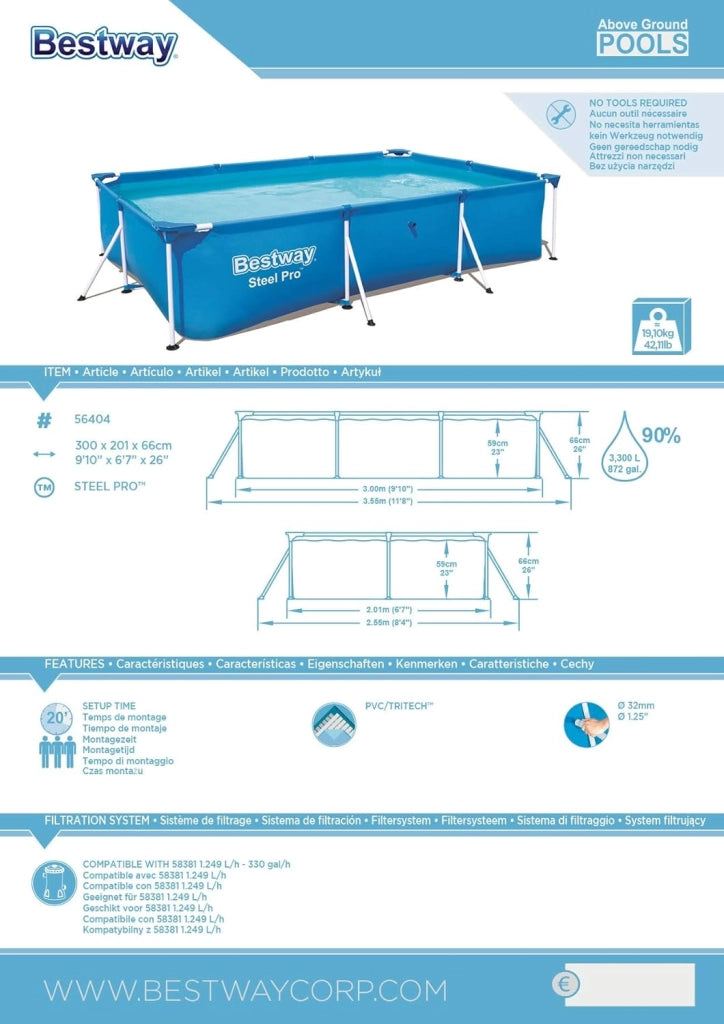 Bestway 56404 piscina fuori terra steel pro rettangolare da 300x201x66 cm