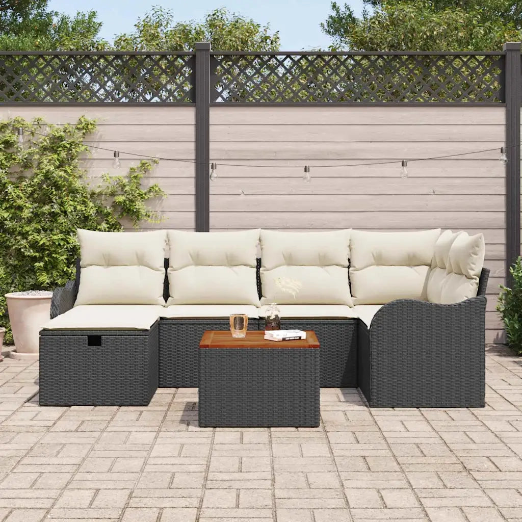 Set Divano da Giardino con cuscino 7 pcs Nero Poly Rattan