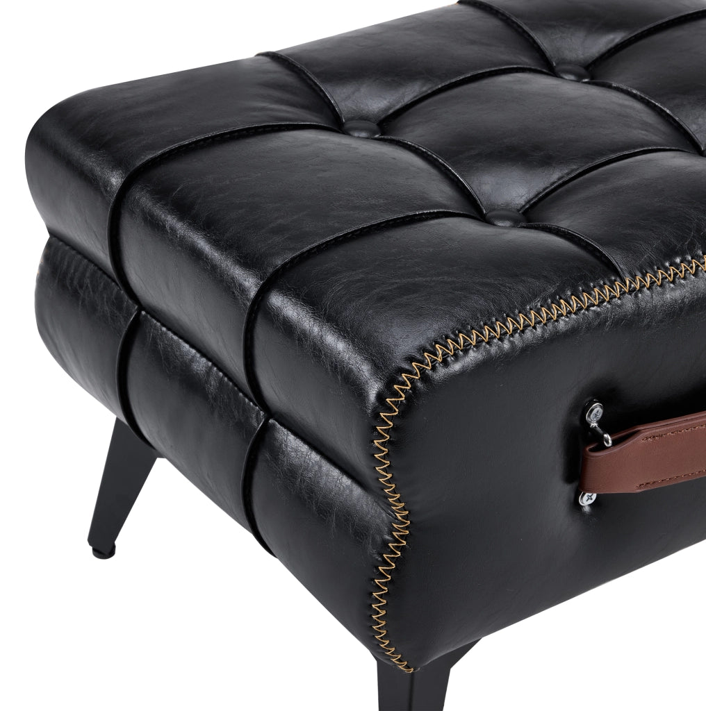 Pouf d'appoggio 43x33x30 cm in similpelle nera， poggiapiedi per ingresso e camera