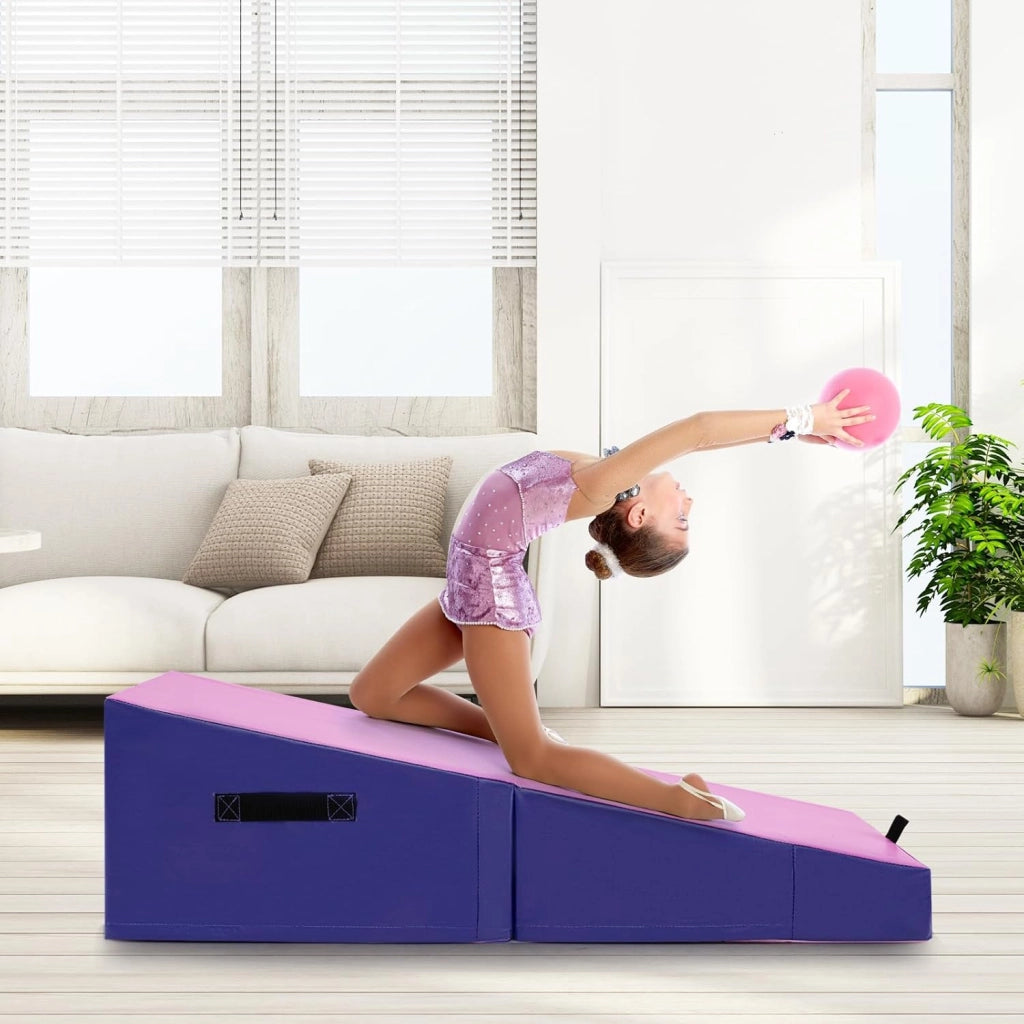 Materassino Ginnastica, Tappetino da Ginnastica Pieghevole con Schiuma EPE e Pelle PVC Antiscivolo e Maniglia, Tappetino da Esercizio a Forma di Cuneo per Casa e Palestra