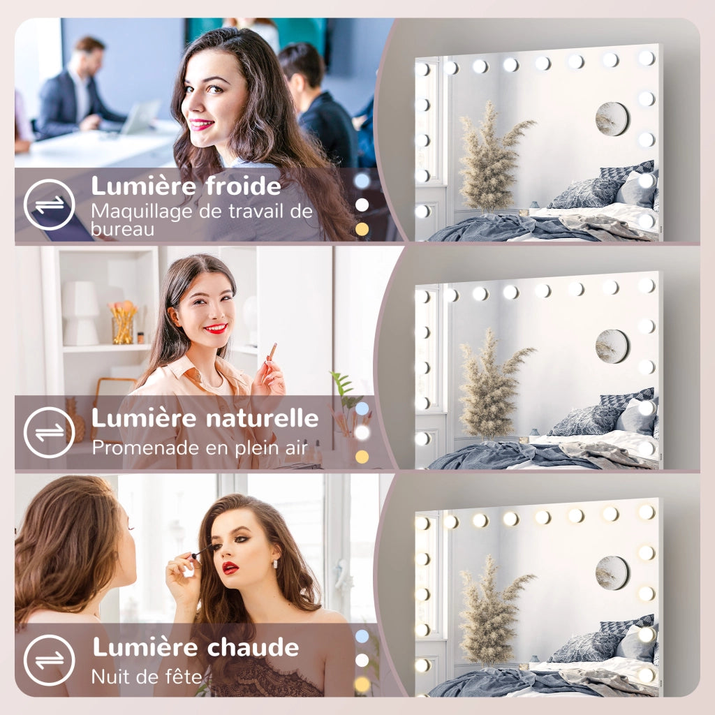 Specchio da trucco con LED regolabile e lente d'ingrandimento ¨C zephmum ¨C 80x62 cm