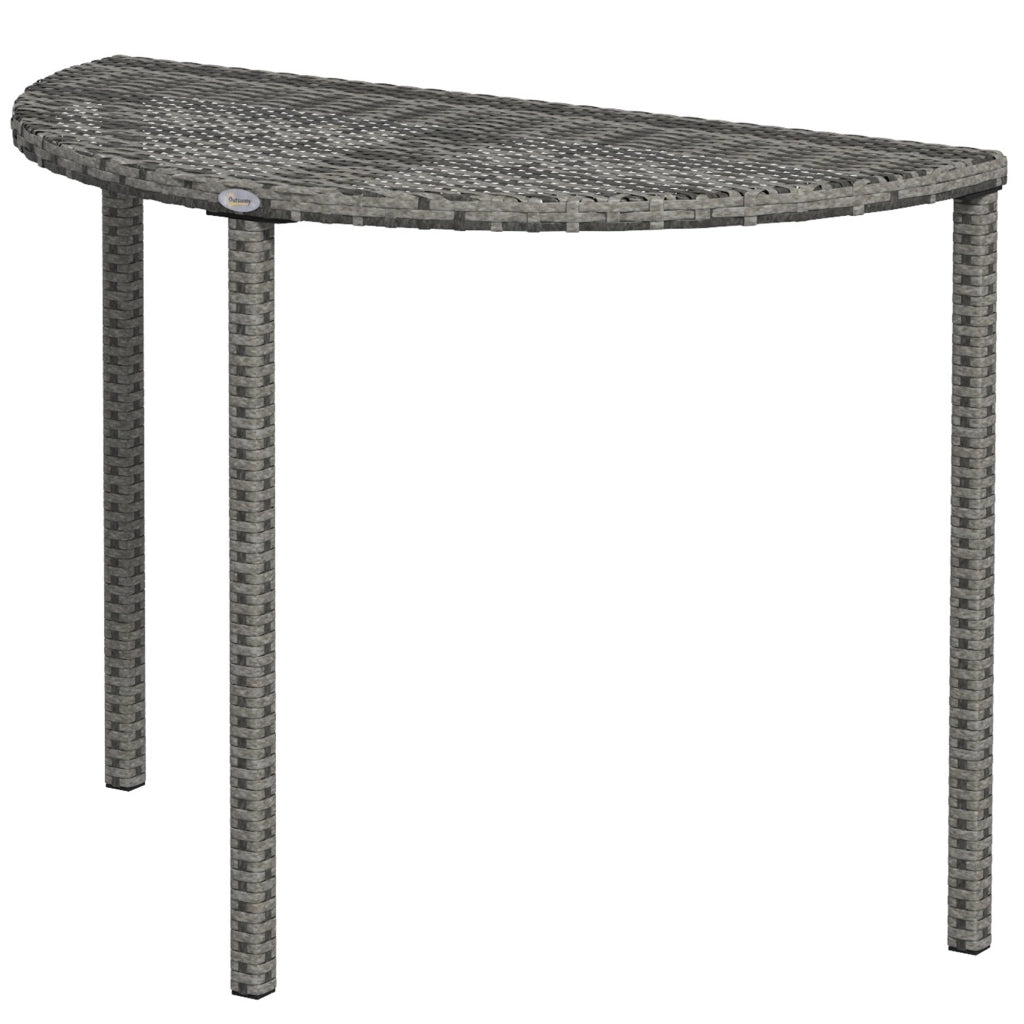 Balkontisch, halbrund, Polyrattan+Metall, 100x50x74 cm, Grau