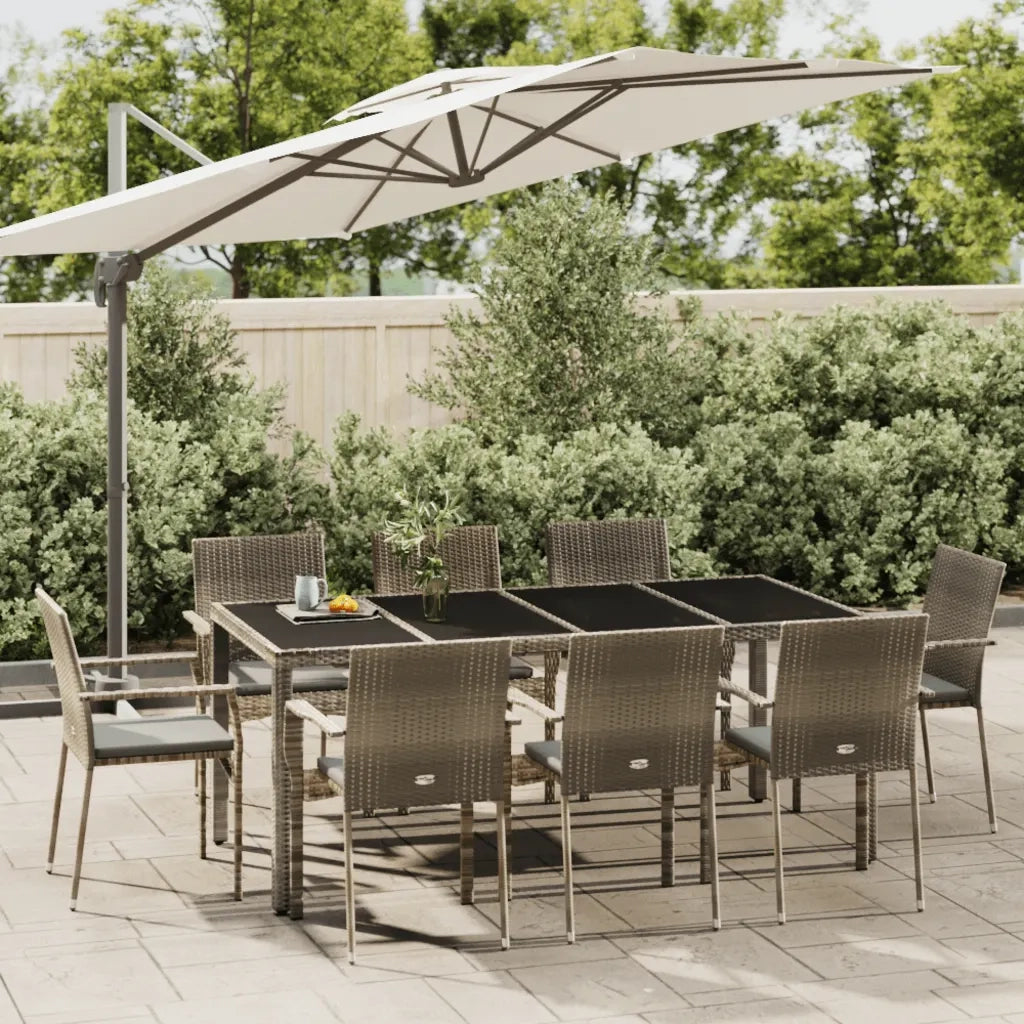 Set da Pranzo da Giardino 9 pz con Cuscini in Polyrattan Grigio 3184986